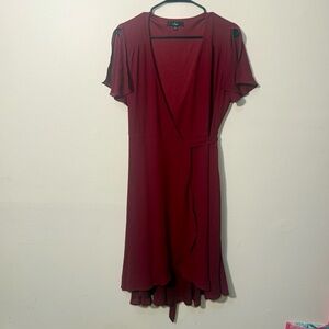 Lulus Burgundy Flutter Sleeve Wrap Dress, Size Large